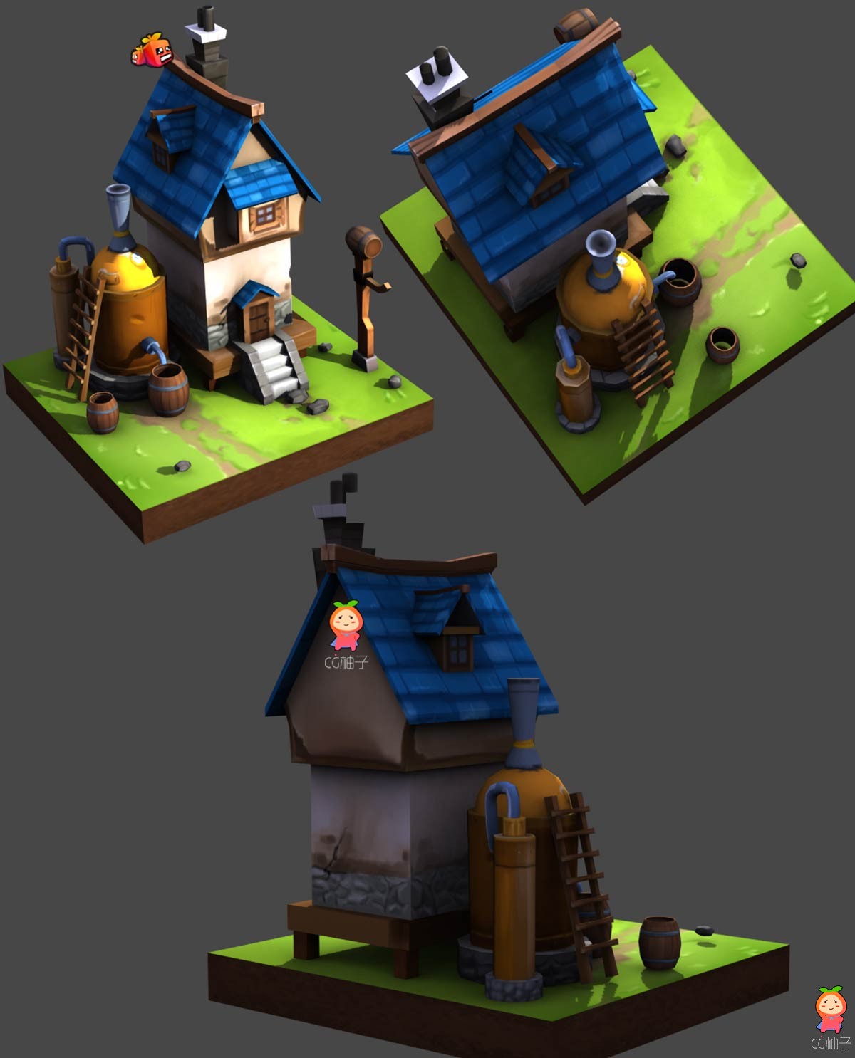 分享Q版卡通3D房屋模型，手绘建筑模型 有贴图 3dmax免费