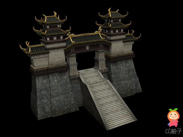 东方古代城门3dmax免费下载 古代大门模型 dds贴图格式