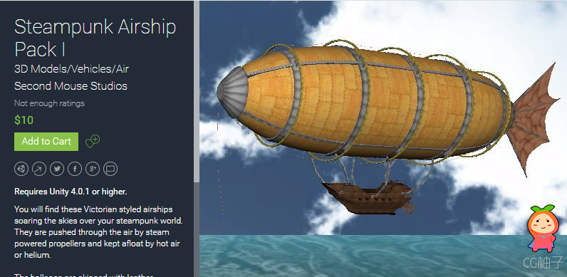 Steampunk Airship Pack I 1.0 unity3d asset U3D插件模型 unity教程