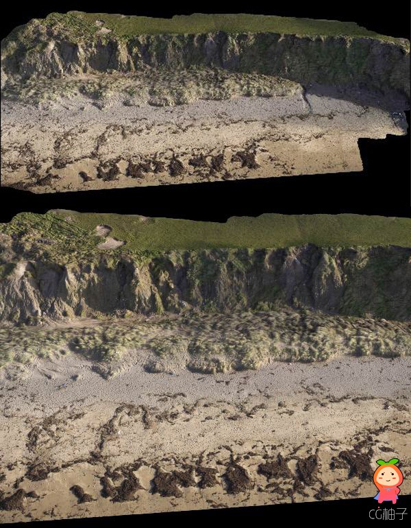 沙滩边长青苔的岩石模型 写实自然石头场景 max obj免费下载