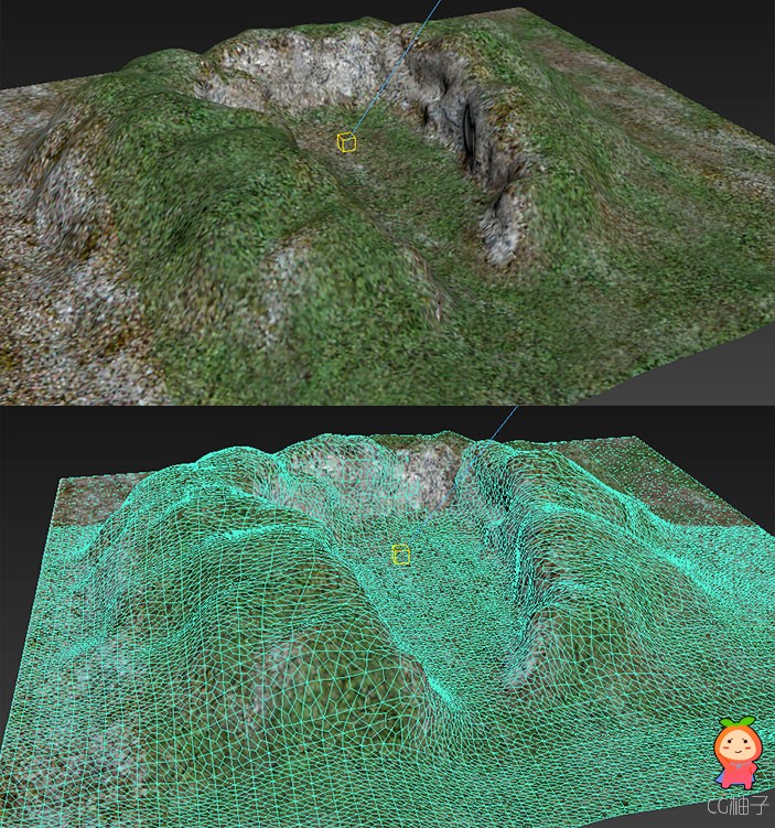 一个山坑的场景模型，满山长草的山谷3D场景物件，obj免费