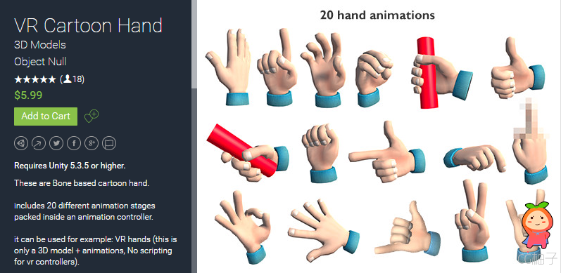 VR Cartoon Hand 1.3 unity3d asset Unity3d模型 U3D插件论坛