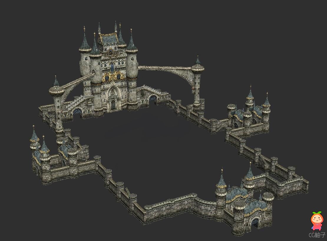 龙之谷神圣殿堂3D场景，中世纪城堡3D建筑模型免费下载