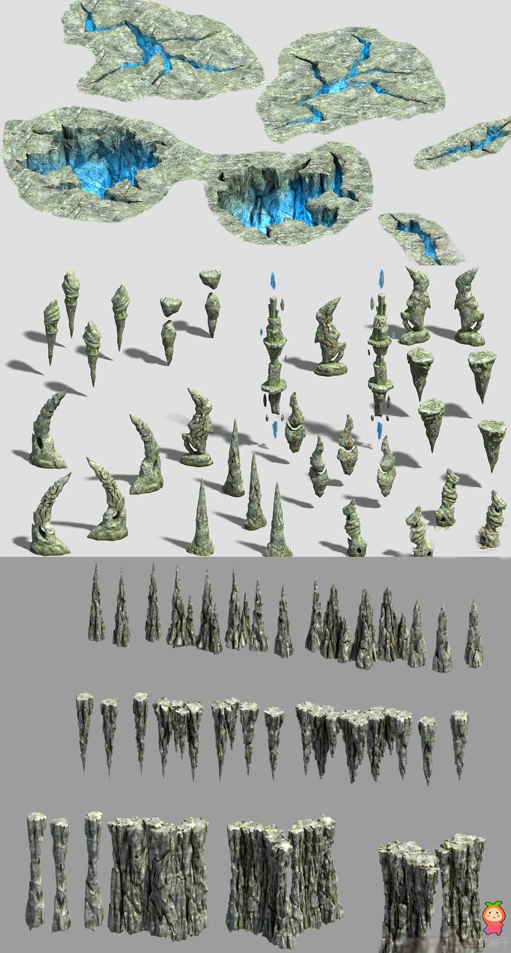 免费下载一堆石头模型 自然场景石块模型 场景部件石雕模型