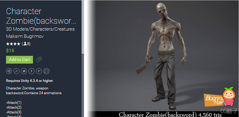  Character Zombie(backsword) 1 unity3d asset U3D插件模型 ios开发