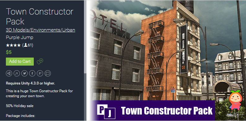 Town Constructor Pack 1.0 unity3d asset U3D插件模型 unity教程