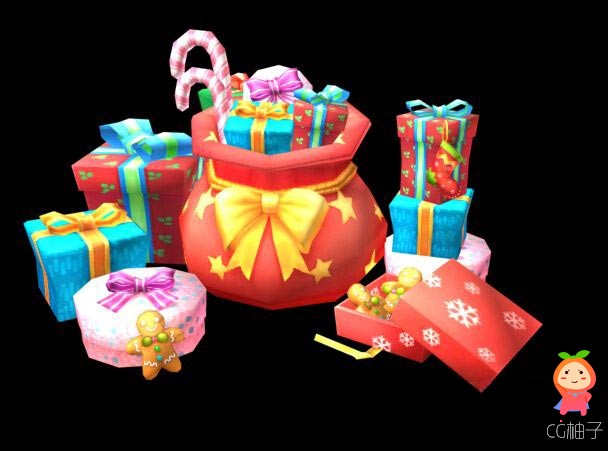 Q版福袋 礼物盒 圣诞节礼物模型 卡通礼品盒免费下载