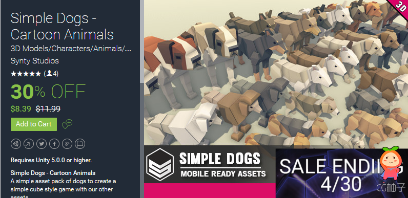 Simple Dogs - Cartoon Animals 1.0 unity3d asset U3D插件 Unity3d教程