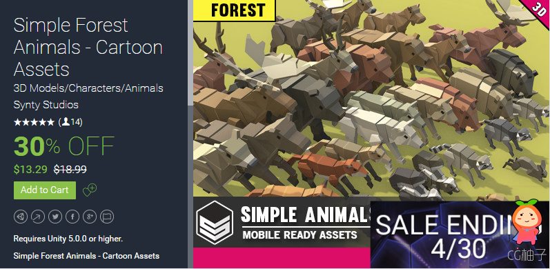 Simple Forest Animals - Cartoon Assets 1.01 unity3d asset Unity3d插件模型，U3D插件模型