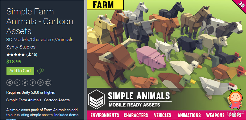 Simple Farm Animals - Cartoon Assets 1.0 unity3d asset U3D插件模型 unity3d