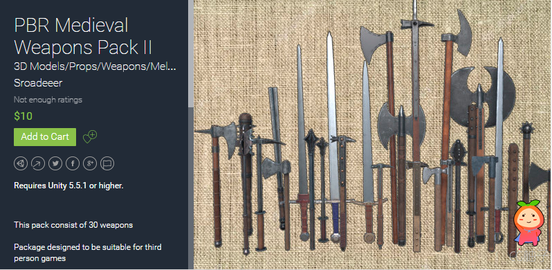 PBR Medieval Weapons Pack II 1.0 unity3d asset U3D插件论坛 unity插件