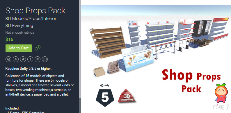 Shop Props Pack 1.0 unity3d asset U3D插件模型免费下载，U3D插件