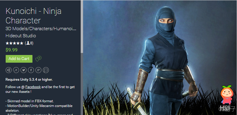 Kunoichi - Ninja Character 1.0 unity3d asset Unity3d插件模型 Unity3d论坛