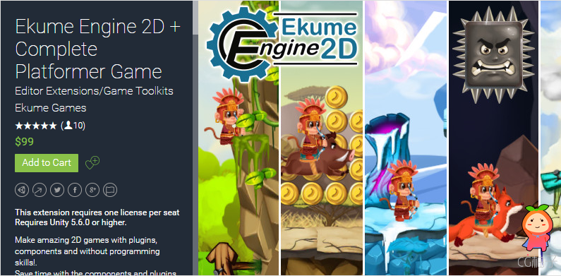 Ekume Engine 2D + Complete Platformer Game 1.4.4 unity3d asset U3D编辑器