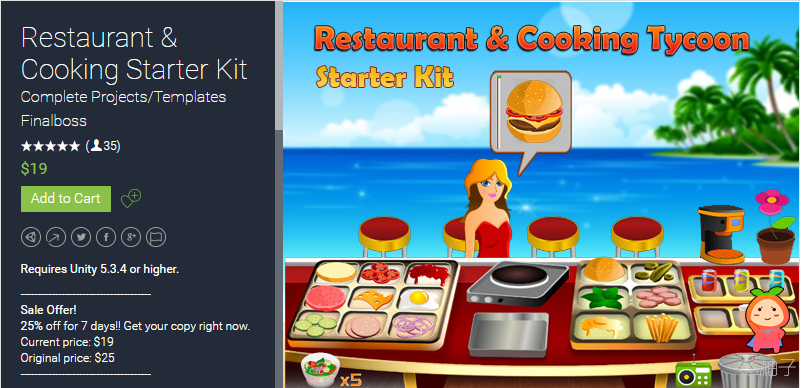  Restaurant & Cooking Starter Kit 1.7.2 unity3d asset U3D插件 ios开发