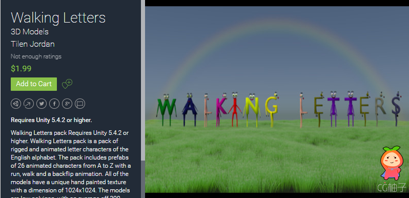 Walking Letters 1.0 unity3d asset Unitypqckage插件免费 unity官网