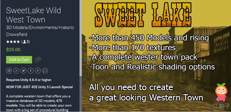 SweetLake Wild West Town 1.5 unity3d asset Unity3d插件 unity教程