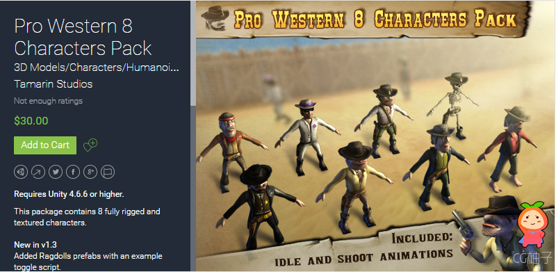 Pro Western 8 Characters Pack 1.3 unity3d asset U3D插件模型 unity官网