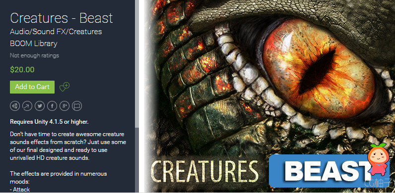 Creatures - Beast 1.0 unity3d asset unitypackage插件 Unity3d编辑器