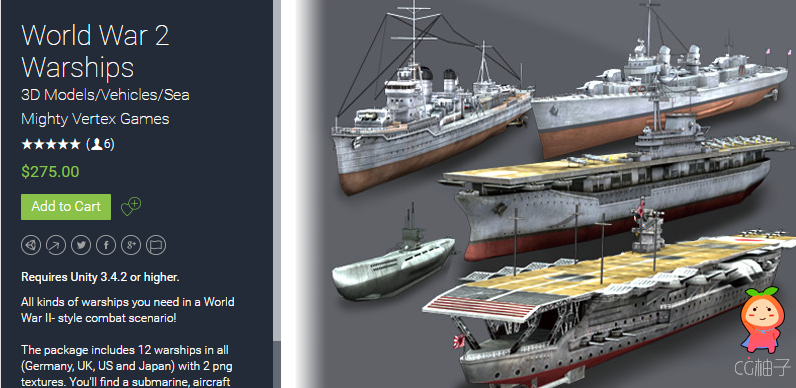 World War 2 Warships 1.0 unity3d asset U3D插件模型 Unity3d官网