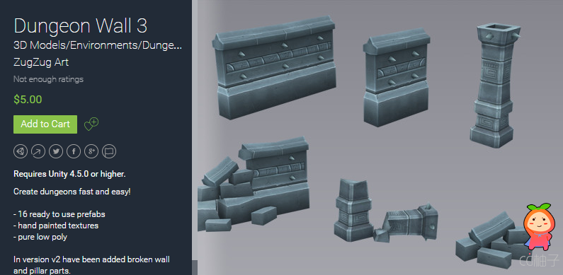 Dungeon Wall 3 v2 unity3d asset Unity3d教程 unitypackage shader下载
