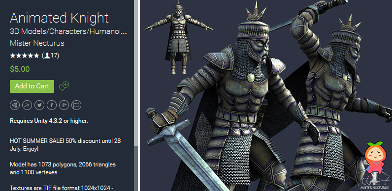 Animated Knight Version 3.0 (Jul 13, 2017) unity3d asset U3D插件模型免费