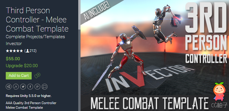 Third Person Controller - Melee Combat Template 2.2.1 unity3d asset U3D插件 Unity3d官网