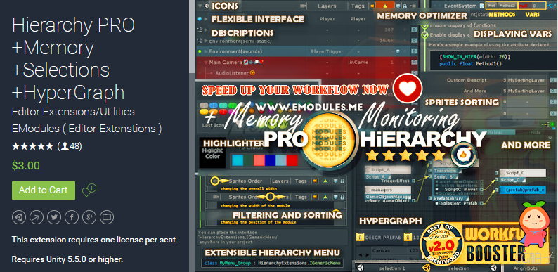 Hierarchy PRO +Memory Monitoring +Navigator for Selections 1.15 unity3d asset U3D编辑器下载 ios开发  ...