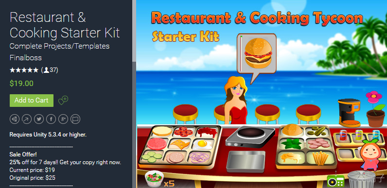 Restaurant & Cooking Starter Kit 1.7.4 unity3d asset Unity3d插件 ios下载