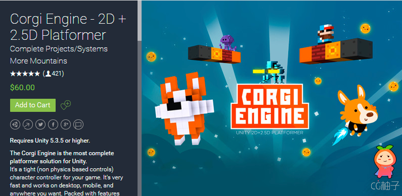 Corgi Engine - 2D + 2.5D Platformer 4.2 unity3d asset U3D插件 iOS开发