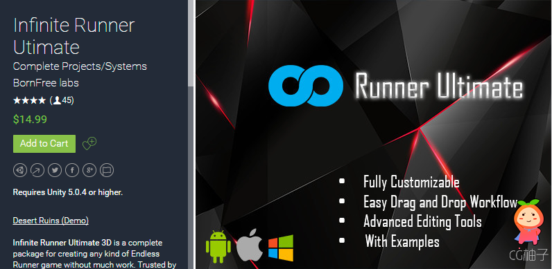 Infinite Runner Utimate 2.1.1 unity3d asset Unitypackage插件 unity教程