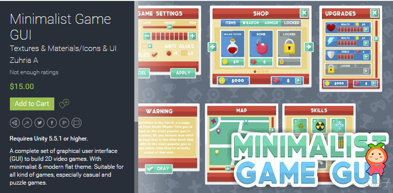 Minimalist Game GUI 1.0 unity3d asset unity3d教程 Unitypackage插件论坛