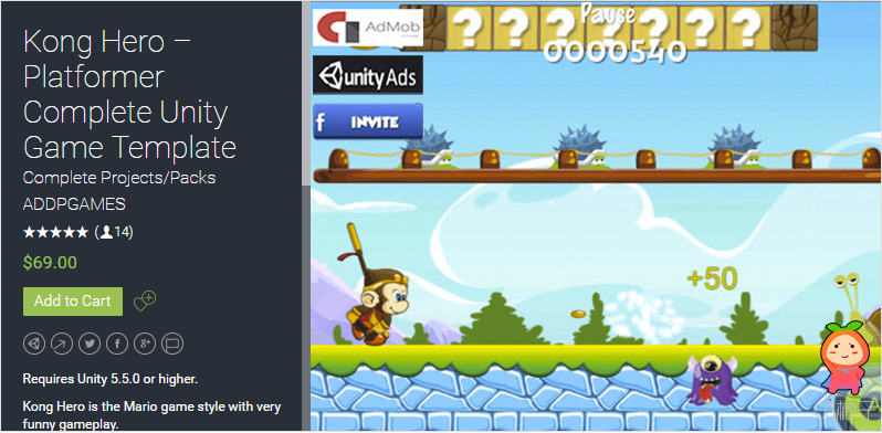 Kong Hero – Platformer Complete Unity Game Template 1.1UAS unity3d asset U3D插件，Unity3d shader下  ...
