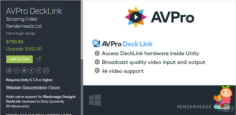 AVPro DeckLink 1.3.2 unity3d asset Unitypackage插件 Unity官网