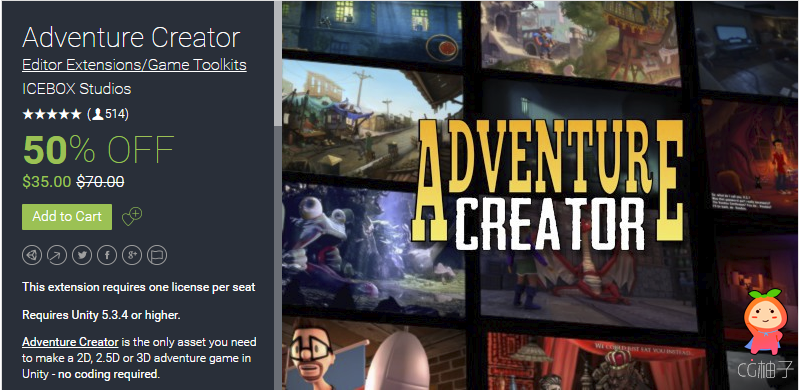 This extension requires one license per seat  Requires Unity 5.3.4 or higher. Adventure Creator is t ...