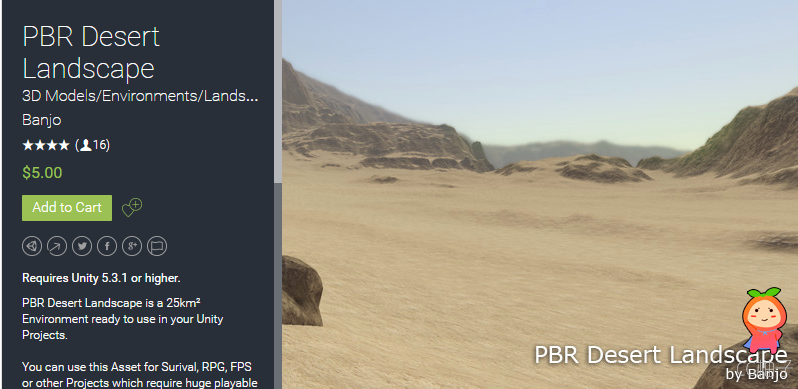 PBR Desert Landscape 1.0 unity3d asset U3D插件模型 unity官网