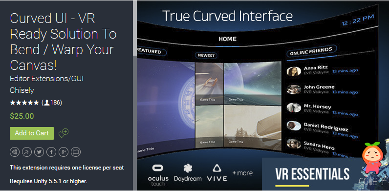 Curved UI - VR Ready Solution To Bend 2.3p1 unity3d asset U3D插件，Unitypackage插件