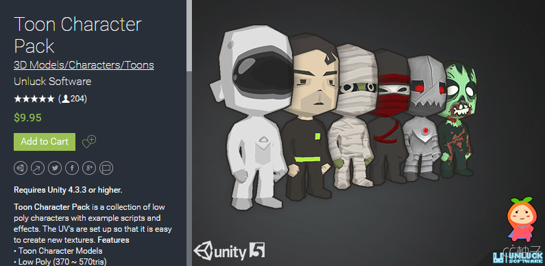 Toon Character Pack 1.93 unity3d asset U3D插件模型 Unity教程