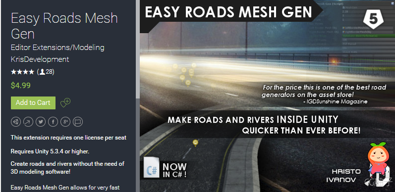Easy Roads Mesh Gen 0.5 unity3d asset Unity3d编辑器下载 iOS开发