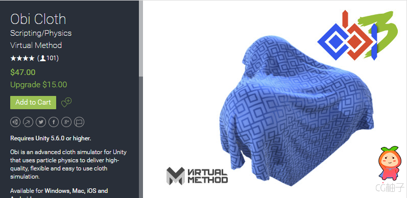 Obi Cloth 3.2 unity3d asset Unitypackage插件官网 Unity编辑器