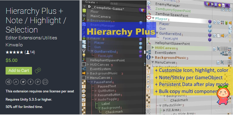 Hierarchy Plus + Note  Highlight  Selection 1.8 unity3d asset unity编辑器下载 ，Unity3d插件下载。 ...