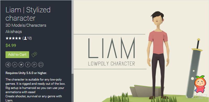 Liam  Stylized character 1.0 unity3d asset U3D插件模型 unity3d shader