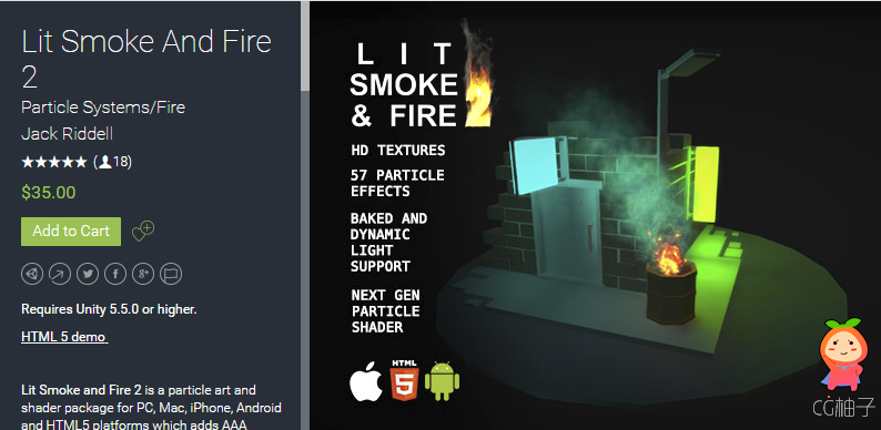 Lit Smoke And Fire 2 1.0 unity3d asset unity3d shader下载 Unity编辑器