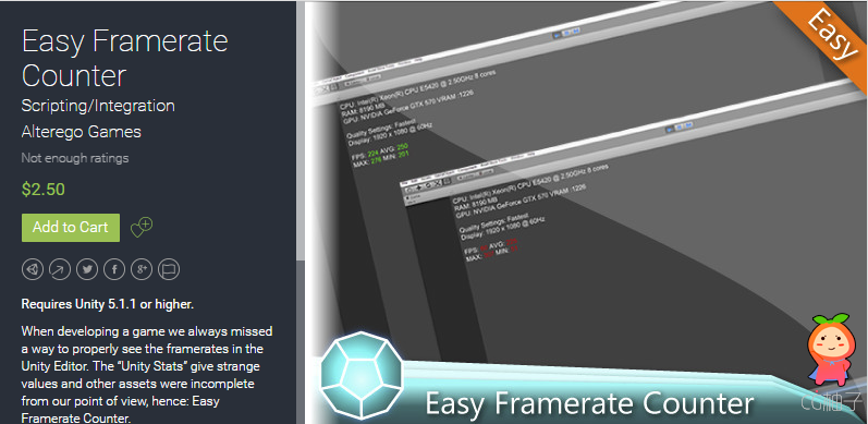 Easy Framerate Counter 1.0 unity3d asset unity编辑器 unity3d教程