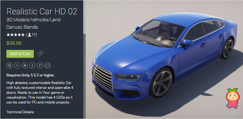 Realistic Car HD 02 1.0 unity3d asset U3D插件模型 