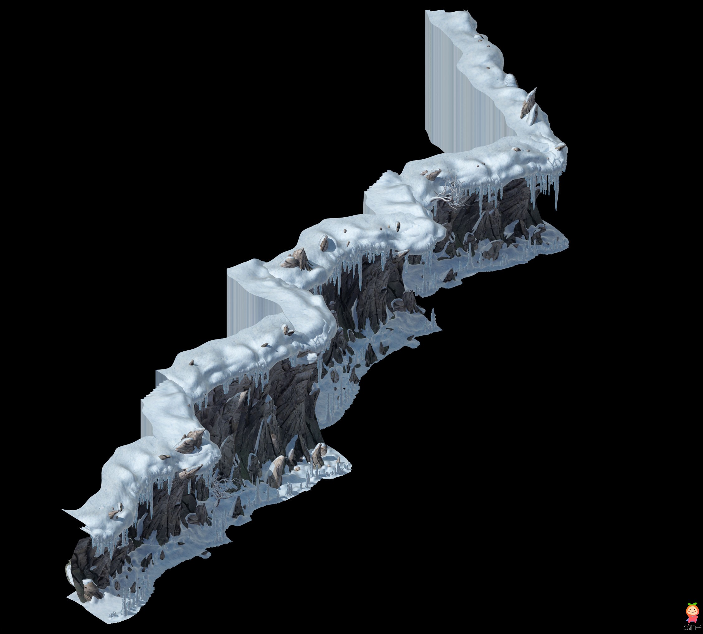 免费-堆满雪的围墙模型，3dmax雪山 雪墙 雪地模型
