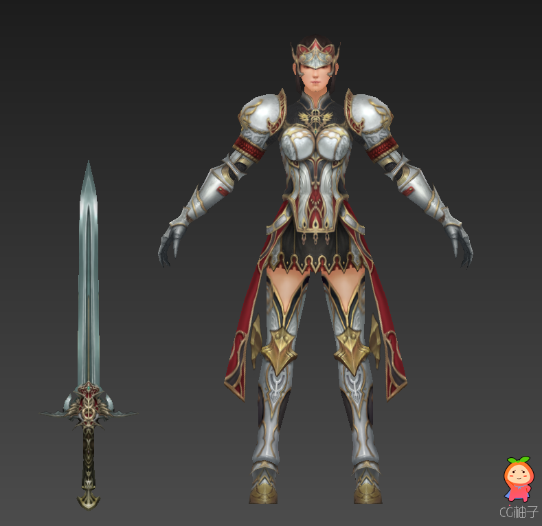 免费游戏角色模型《天堂》女战士模型 穿盔甲带配件女战士