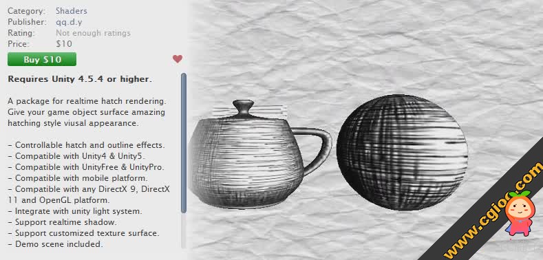 Realtime hatch rendering package. Turn your game to non-photorealistic hatching art-style with a few ...