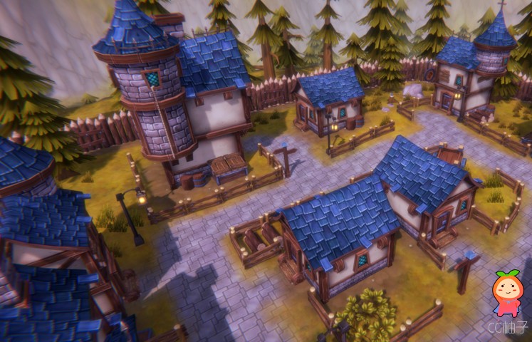 中世纪RPG村庄场景 卡通城镇模型