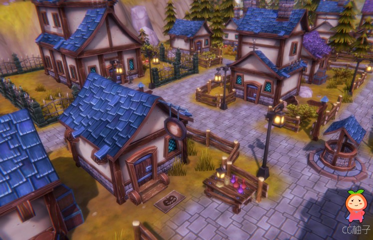 中世纪RPG村庄场景 卡通城镇模型